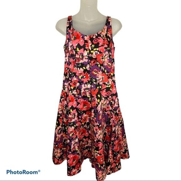 Chaps Women’s Pink Black Floral Sleeveless Dress Size 6 - Picture 1 of 5